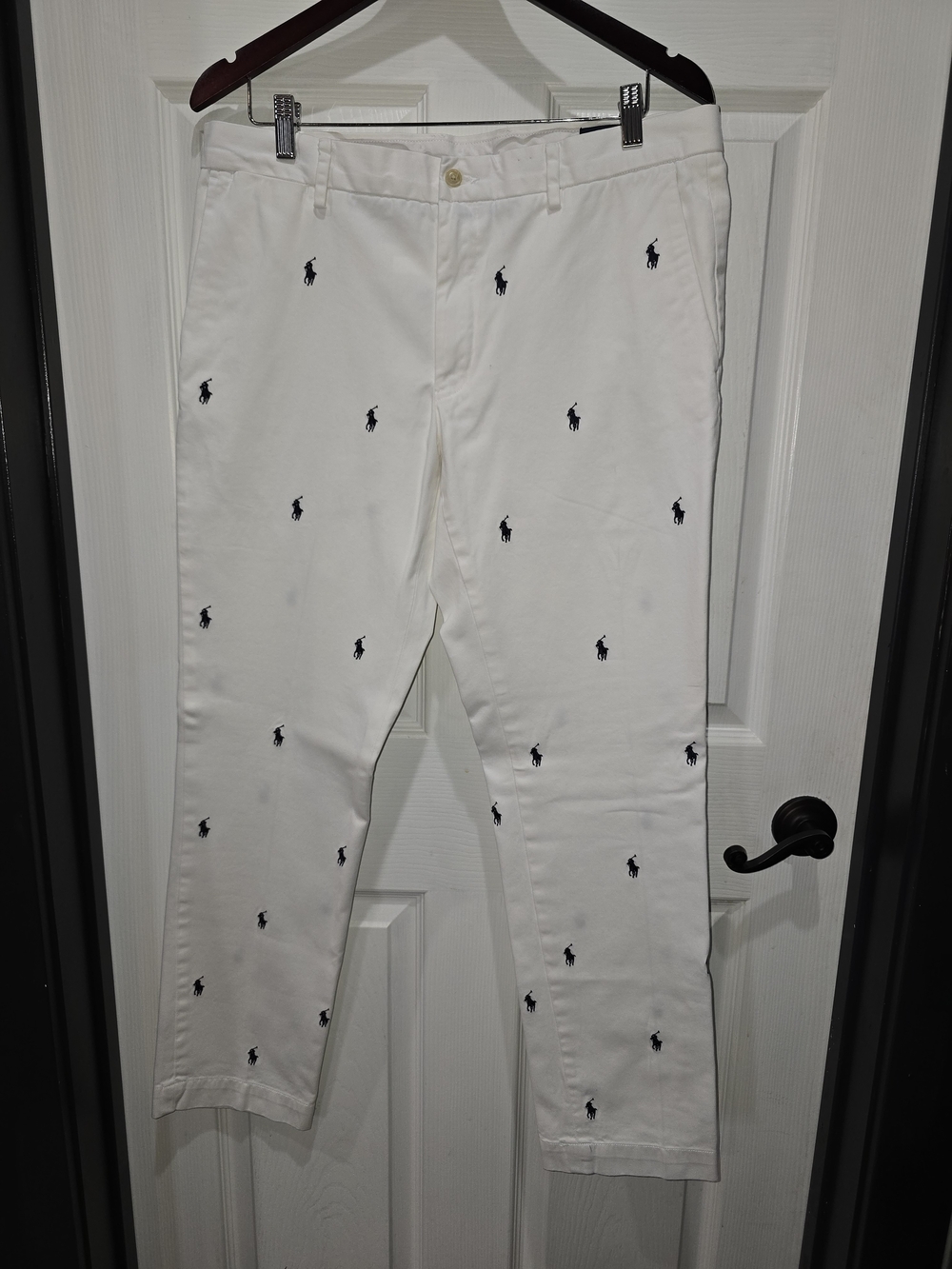 Ralph Lauren White Chino Pants with Navy Polo Player Embroidery